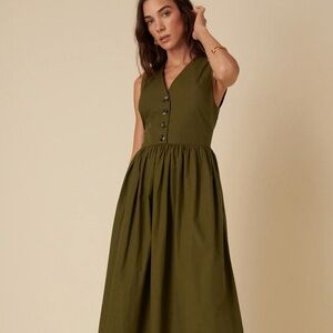 Nobody’s Child Button Down A-line Oak Midi Dress - Khaki - Sz 6